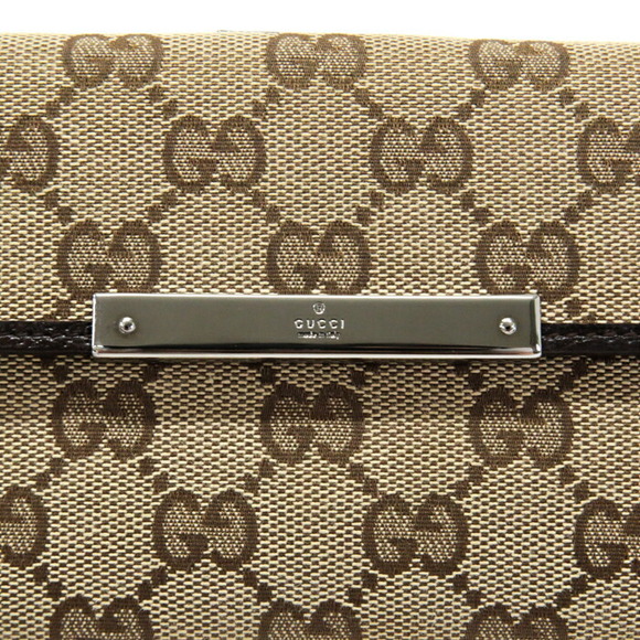Gucci Double hook Long Wallet GG Canvas Calfskin Leather Flap Brown Beige - Picture 5 of 11